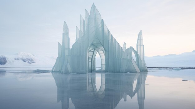 Foto arquitetura gótica minimalista castelo de gelo na exposição oceânica na antártida