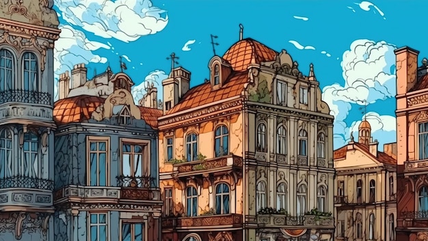 Arquitetura histórica europeia Conceito de fantasia Pintura de ilustração