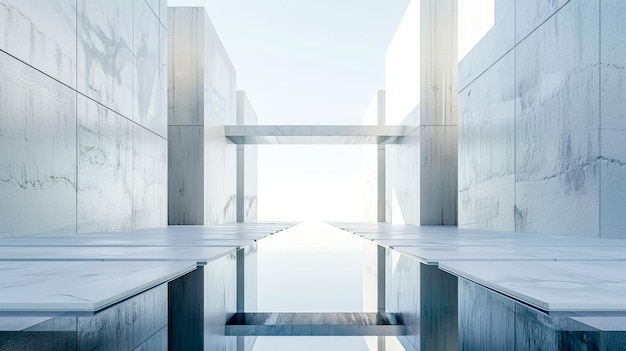 Arquitetura minimalista moderna com perspectiva infinita