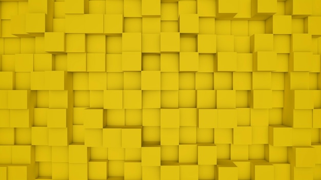Arquitetura moderna amarela abstrata fundo 3D com cubos amarelos na parede