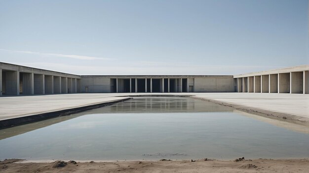 Arquitetura moderna de edifício de espaço aberto com fundo de céu azul