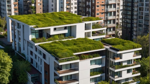 Arquitetura moderna ecológica com telhado verde