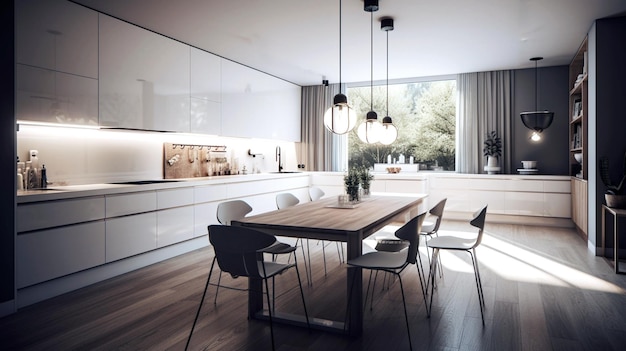 Arquitetura nova tendência de design cozinha doméstica de uma casa moderna belo apartamento novo