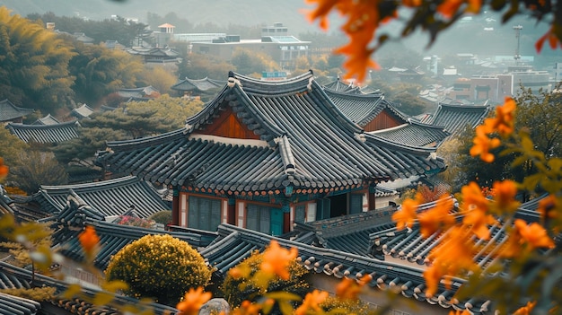 Foto arquitetura tradicional coreana estilo antigo coreia do sul top marco de viagem em seul coreia