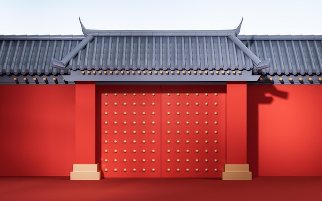 Arquitetura tradicional de porta antiga chinesa renderização em 3d