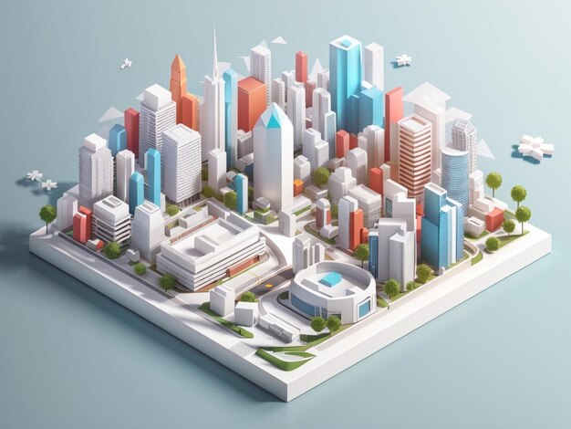Arquitetural Ambience Isometric White City Template Ilustração urbana 3D