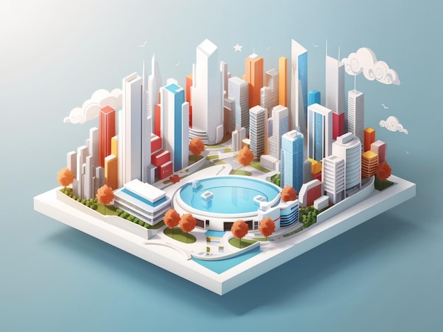 Arquitetural Ambience Isometric White City Template Ilustração urbana 3D