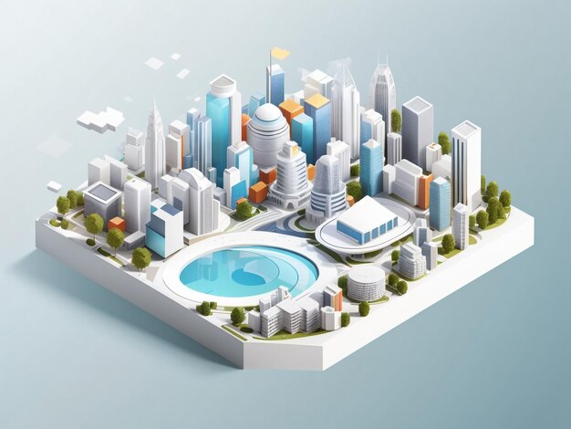 Arquitetural Ambience Isometric White City Template Ilustração urbana 3D