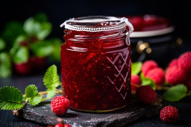 Arrangement mit leckerem Marmelade in einem Glas