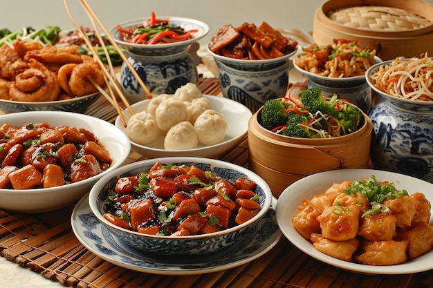 Foto arrangement von chinesischem fastfood