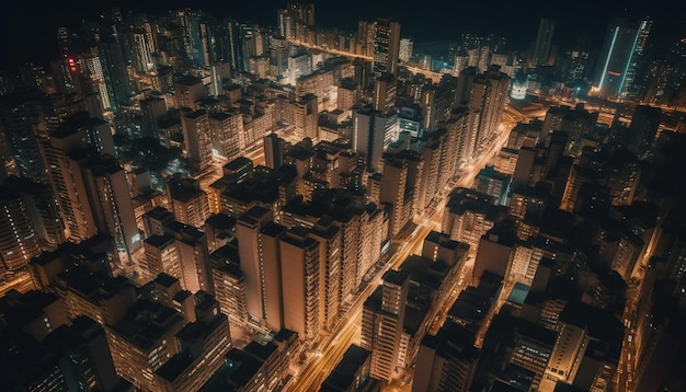 Arranha-céus brilhantes iluminam o horizonte da cidade moderna gerado pela IA