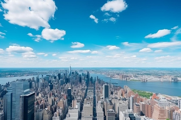 Foto arranha-céus da cidade de nova york no centro de manhattan vista panorâmica aérea no dia