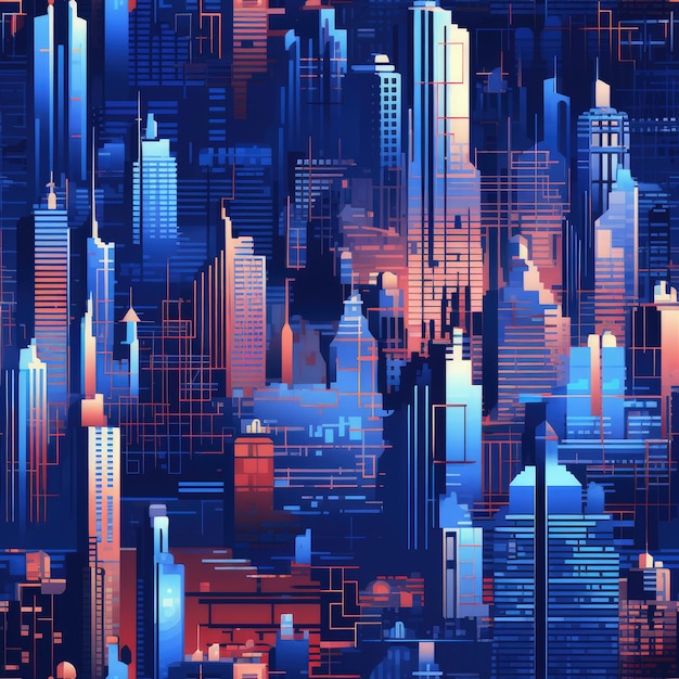 Arranha-céus de pixel da cidade futurista
