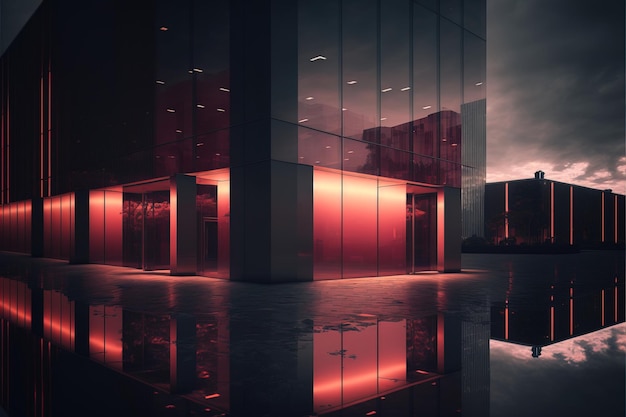 Arranha-céus fachada de prédio escuro luzes da cidade reflexo no vidro Generative AI