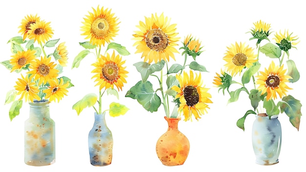 Arranjo de bouquet de girassol vibrante em vasos contra a paisagem natural idílica do campo
