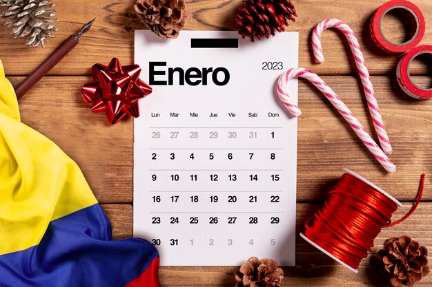 Arranjo de calendário e fitas