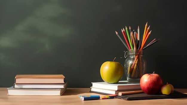 Arranjo de dia de educação de fotos grátis em uma mesa com espaço de cópia generat ai