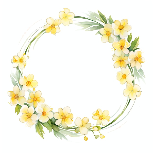arranjo de flores de prímula aquarela em torno de um clipart de círculo branco no estilo de suave e sonho