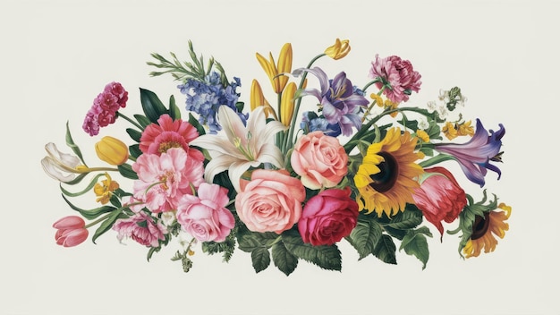 arranjo de flores são arranjados contra um fundo branco puro