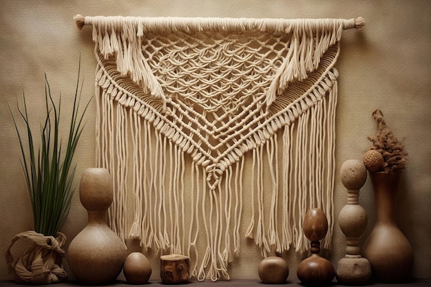 Foto arranjo de foto de objeto feito à mão de macrame