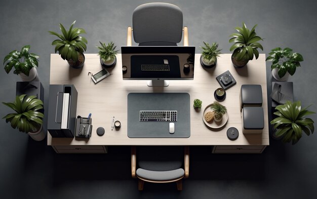 Foto arranjo de mesa de escritório com vista superior