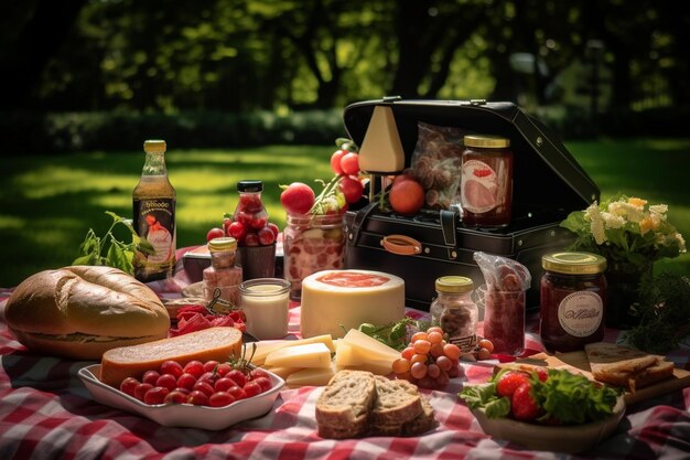 Arranjo de piquenique de frente para gourmets