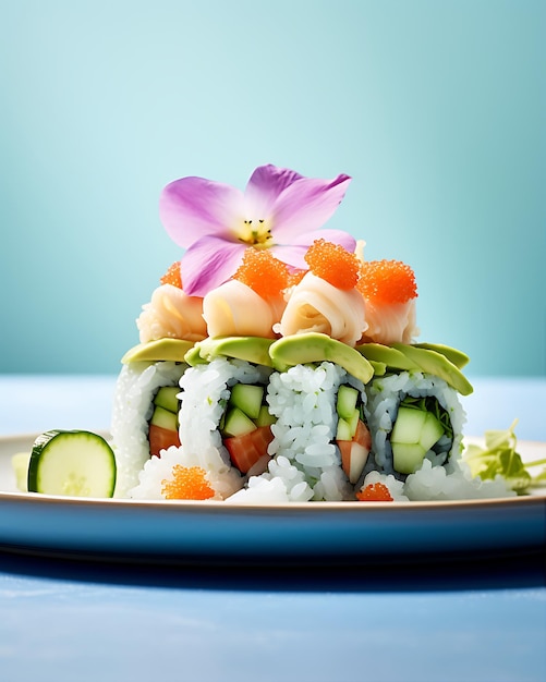 Foto arranjo de sushi broccoli de pepino