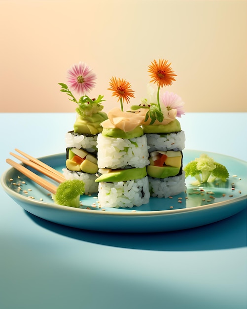 Foto arranjo de sushi broccoli de pepino