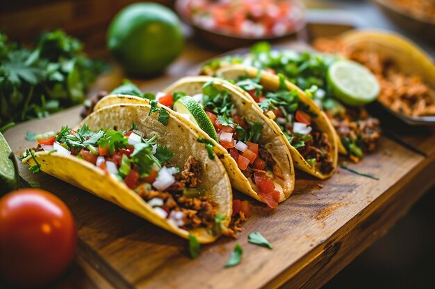 Foto arranjo de tacos de alto ângulo e limão