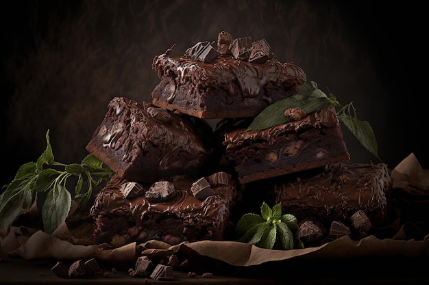 Foto arranjo delicioso de brownies de chocolate