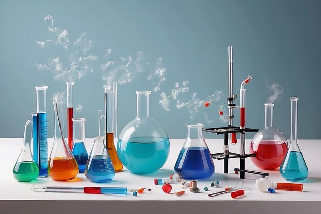 Arranjo do Dia Mundial da Ciência com tubos de química