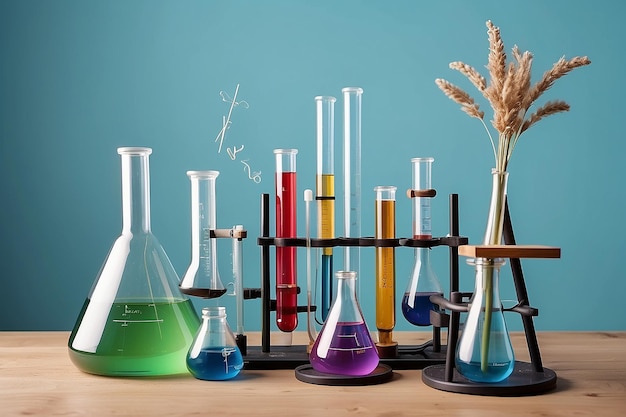 Arranjo do Dia Mundial da Ciência com tubos de química