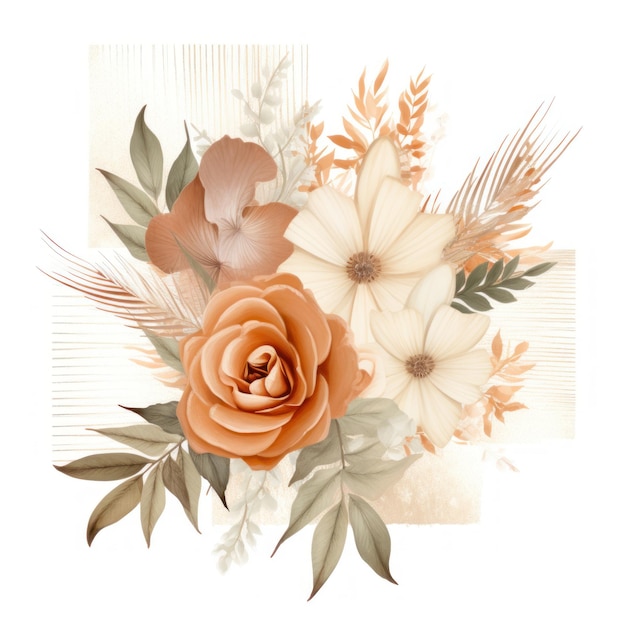 Arranjo floral Boho minimalista para convites de casamento gerado por IA