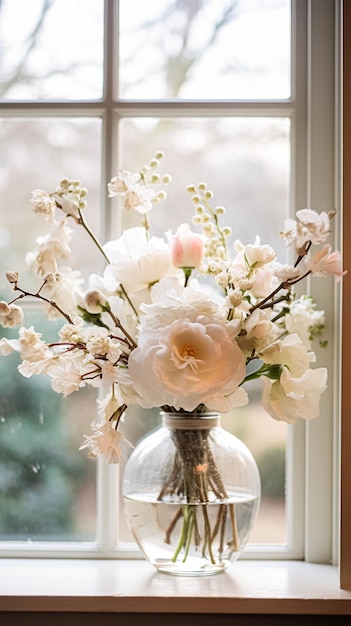 Arranjo floral com plantas e flores botânicas de outono de inverno ou início da primavera