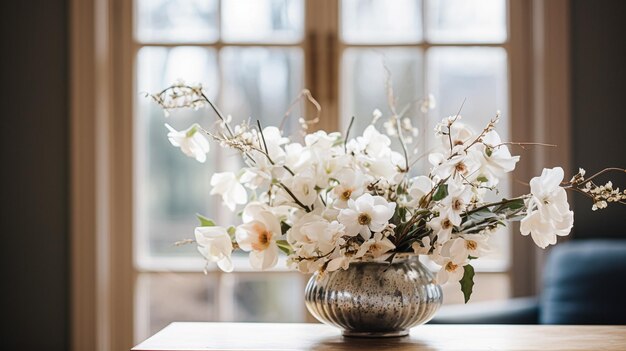 Arranjo floral com plantas e flores botânicas de outono de inverno ou início da primavera