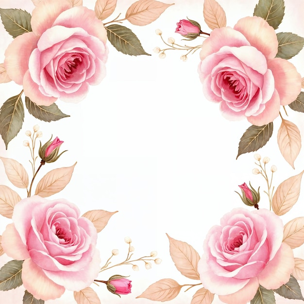 Arranjo floral de aquarela: rosas, botões cor-de-rosa, folhas