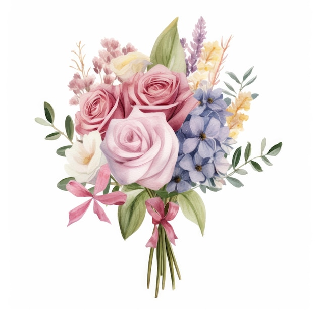 Arranjo floral delicado e artístico Clipe Moldura de cartão Botânico Pastel Objetos isolados O