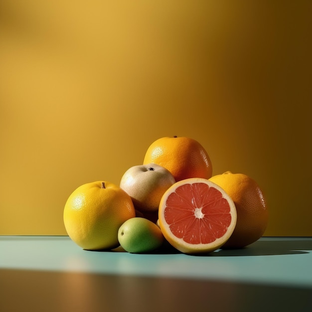 Arranjo frutas tropicais fundo azul Imagem gerada por IA de alta qualidade em fundo branco