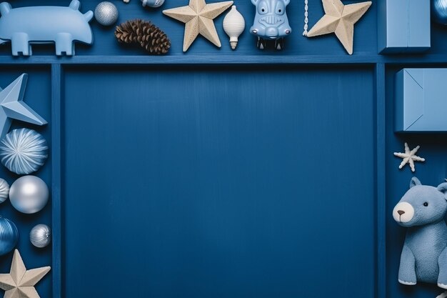 Arranjos de brinquedos azuis minimalistas
