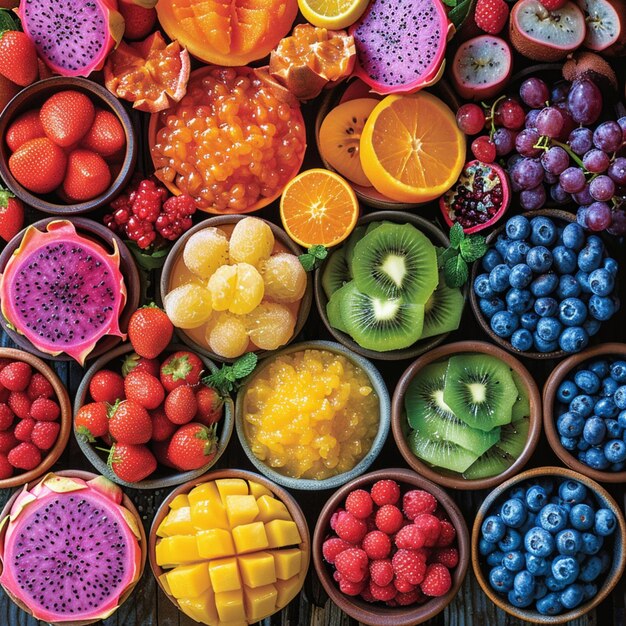 Arranjos de frutas coloridos