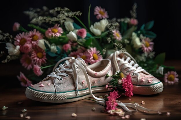 Arranjos florais em sapatos gerados por IA