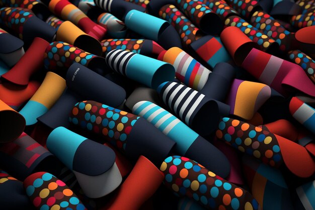 Foto array de meias coloridas e padronizadas cuidadosamente generative ai