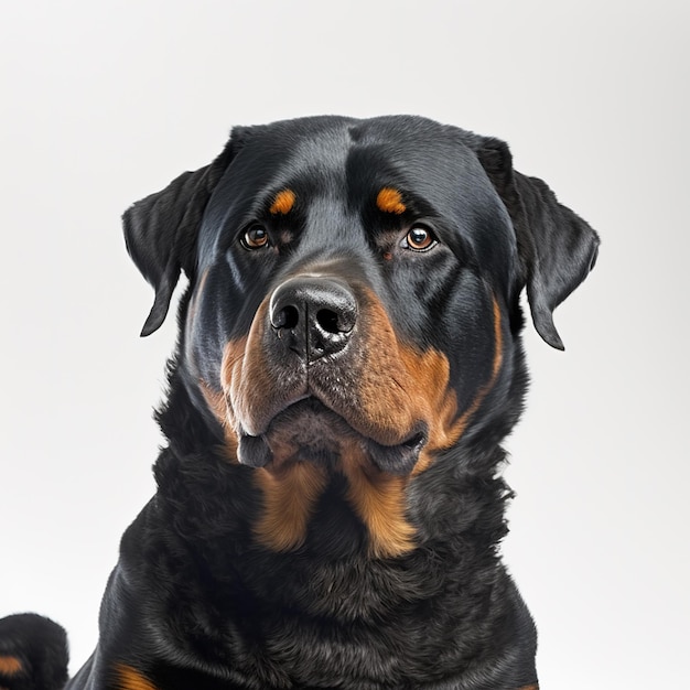 Arrebatador adorável retrato de cachorro rottweiler em fundo branco isolado