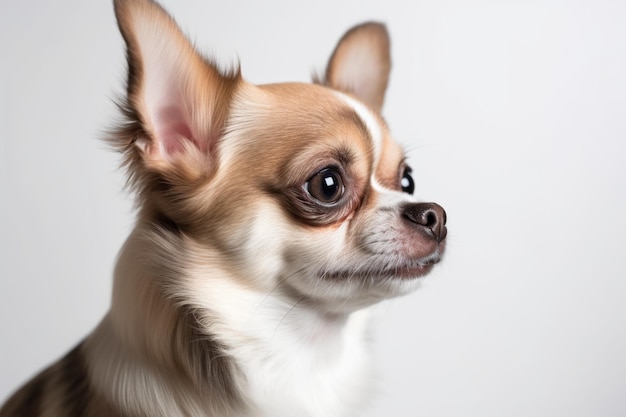 Arrebatador adorável retrato de estúdio de cachorro chihuahua em fundo branco isolado