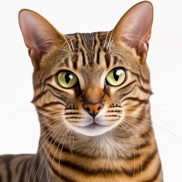 Foto arrebatador adorável retrato de gato toyger em fundo branco isolado