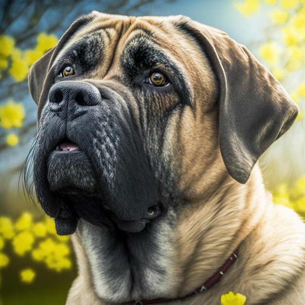 Arrebatador retrato digital hiper realista de cão mastim inglês na natureza