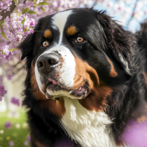 Arrebatador retrato realista de bernese mountain dog feliz ao ar livre natural