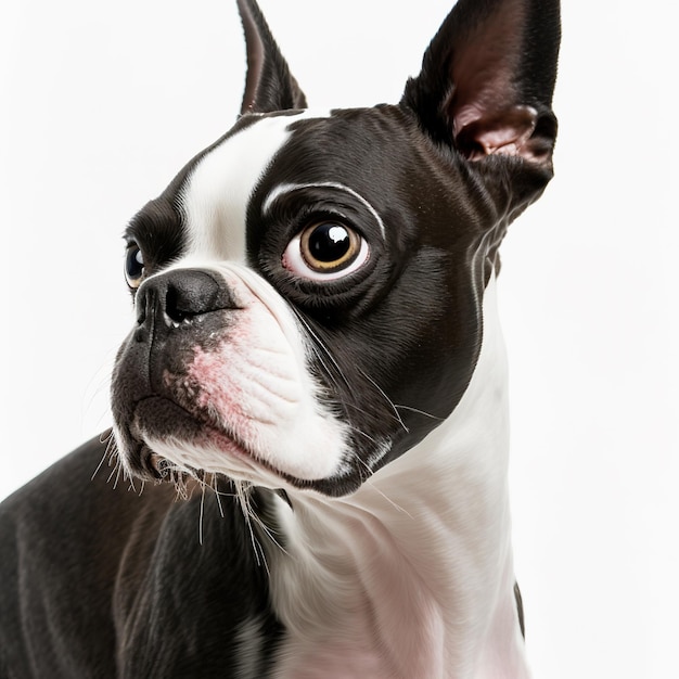 Arrebatadora adorável retrato de Boston Terrier com fundo branco isolado