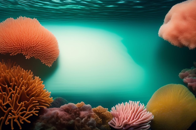 Un arrecife de coral con un fondo azul y un arrecife de coral en el fondo.