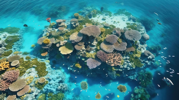 un arrecife de coral con una gran cantidad de corales y esponjas.